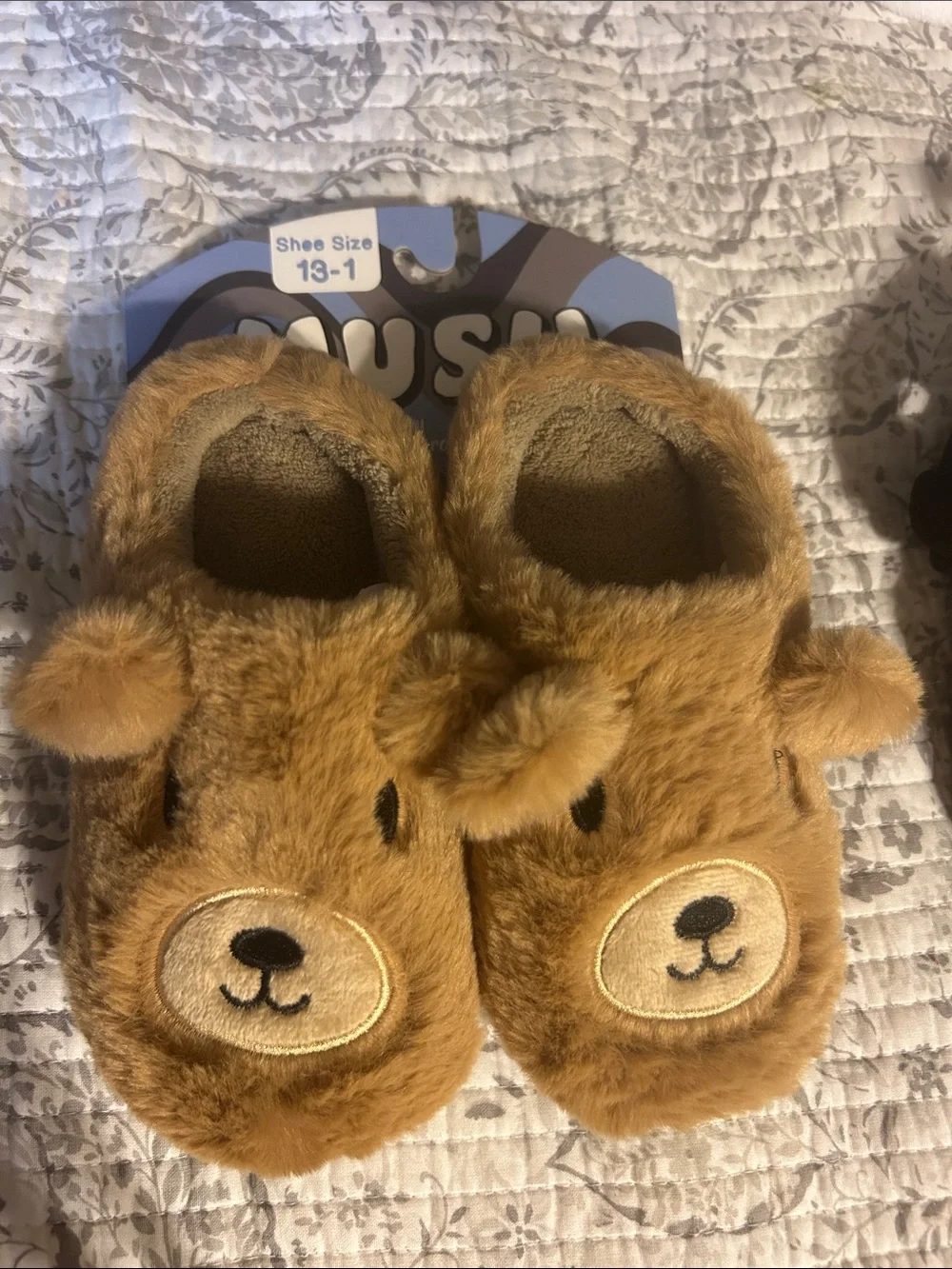 Kids Plush Bear Slippers - Brown
